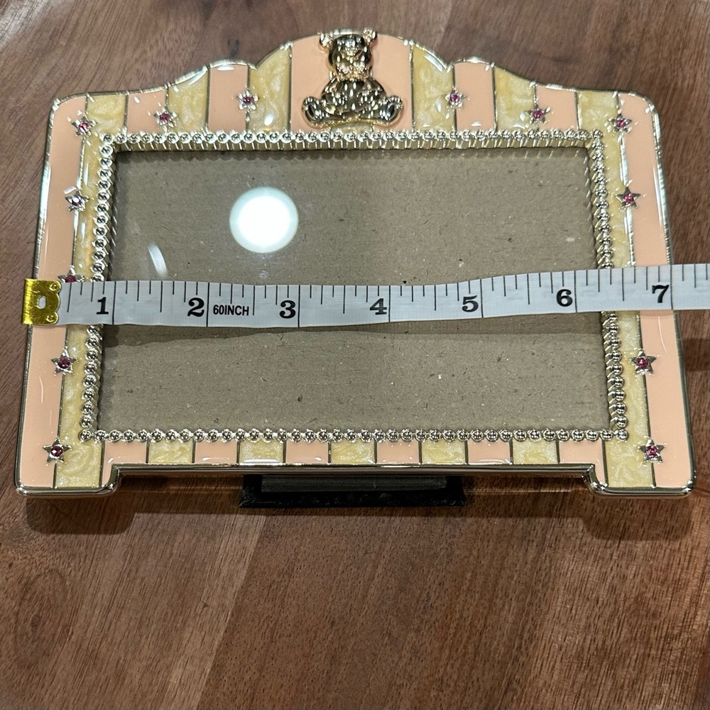 ✨EUC✨Green Tree Gallery Yellow Gold Enamel Art Deco Baby Frame Silver Teddy Bear - Picture 7 of 11